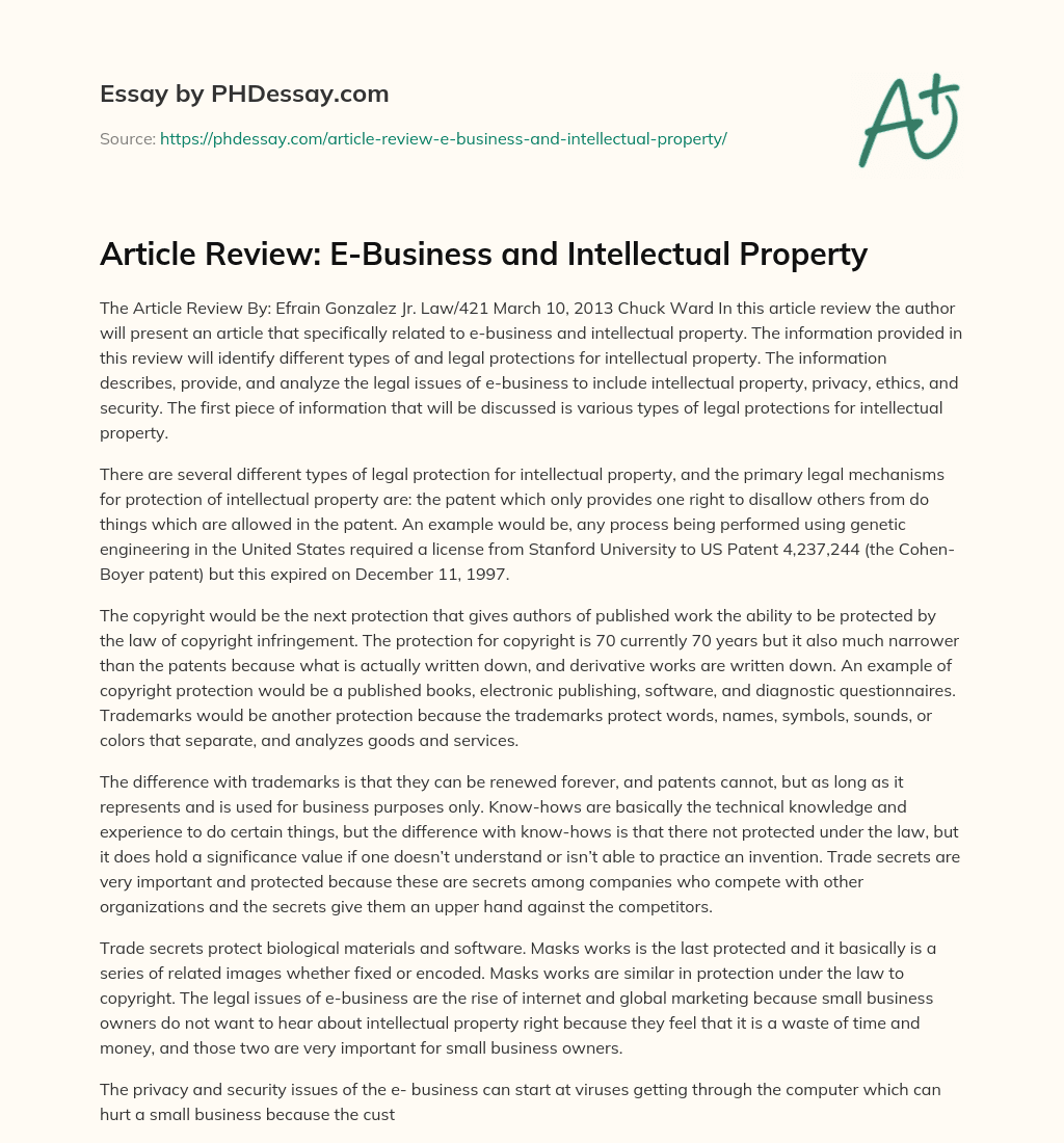 Article Review: E-Business and Intellectual Property essay