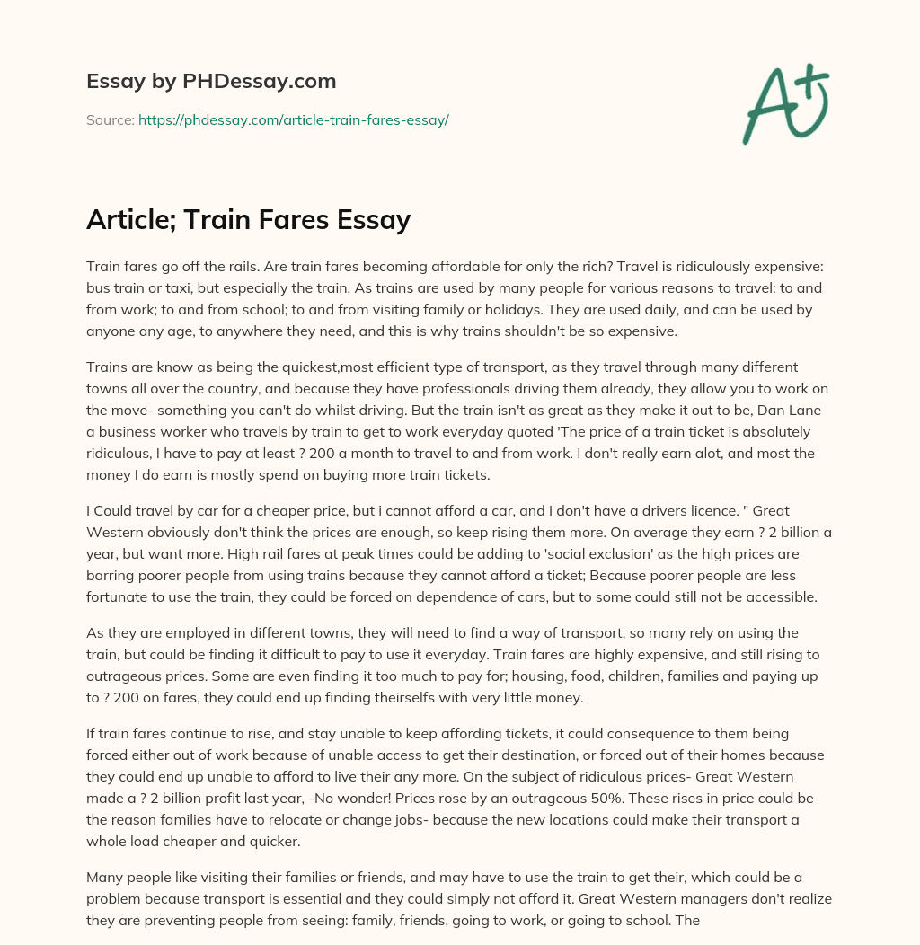 Article; Train Fares Essay essay