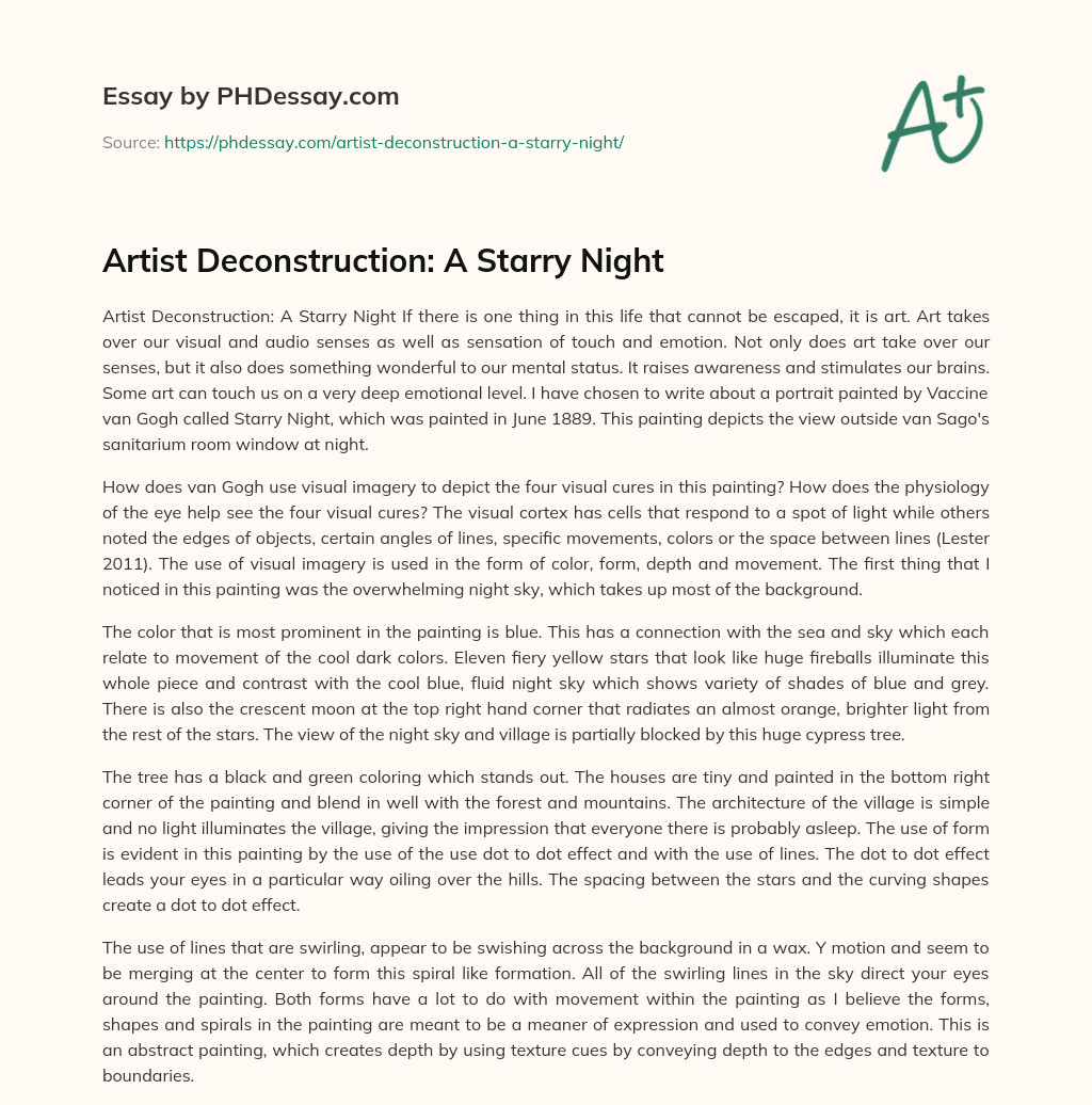 Artist Deconstruction: A Starry Night essay