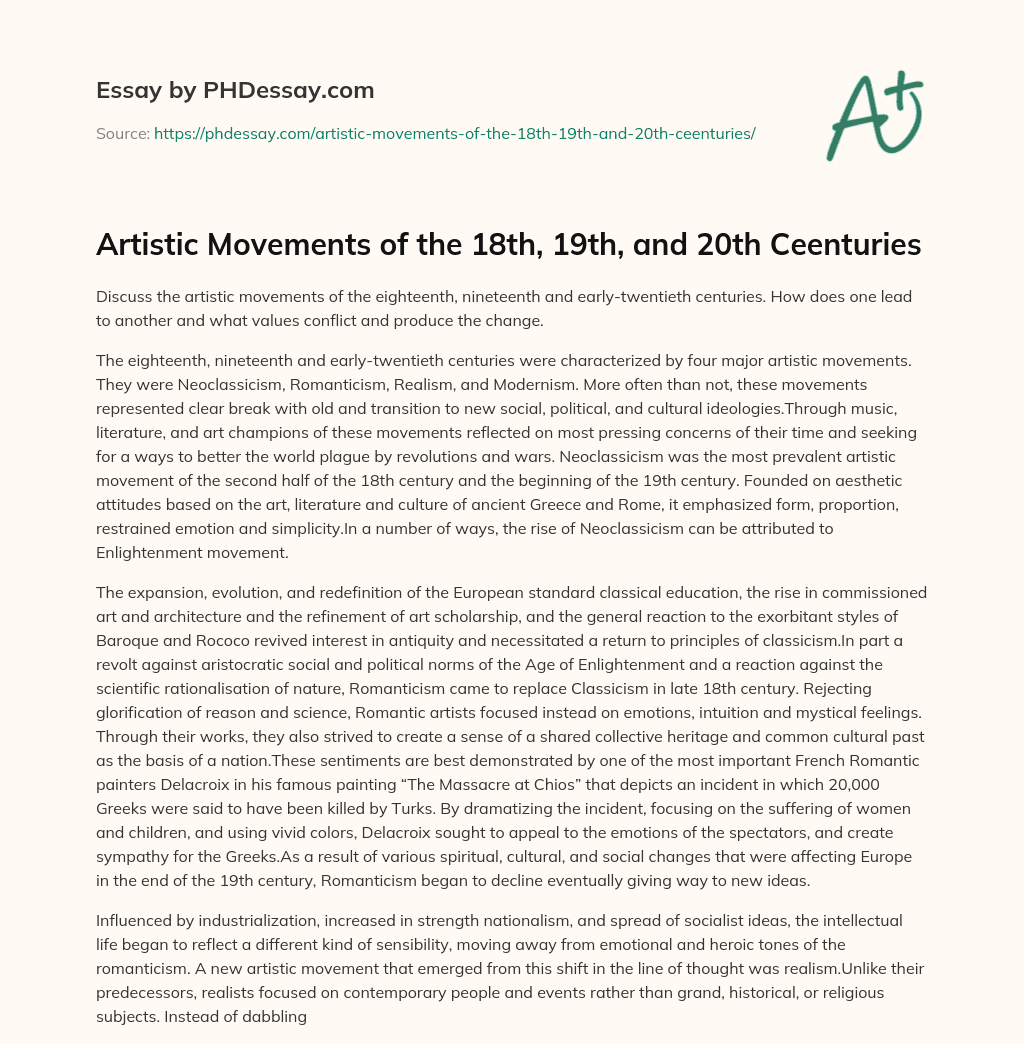 Artistic Movements of the 18th, 19th, and 20th Ceenturies essay