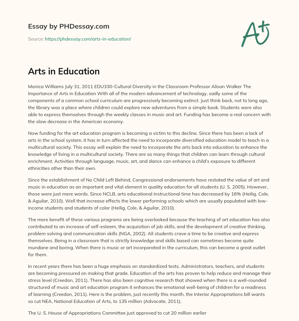 Arts in Education essay