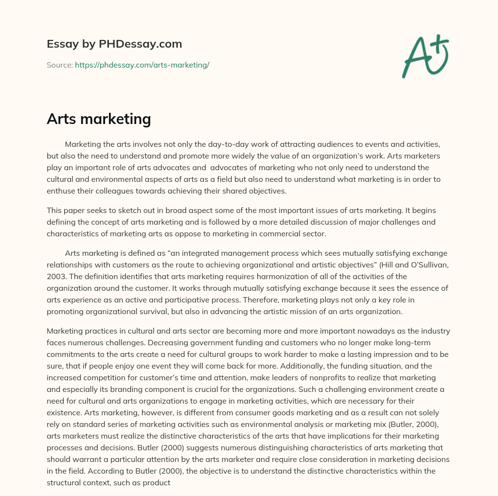 Arts marketing essay