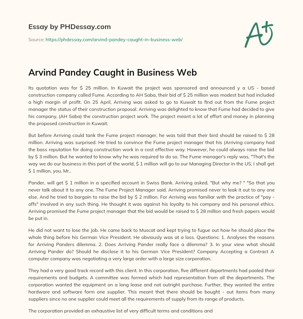 Arvind Pandey Caught in Business Web essay