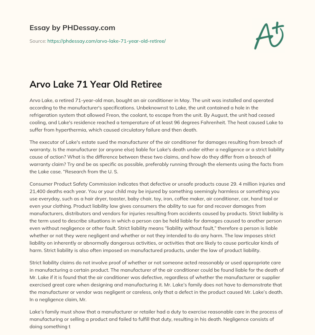 Arvo Lake 71 Year Old Retiree essay