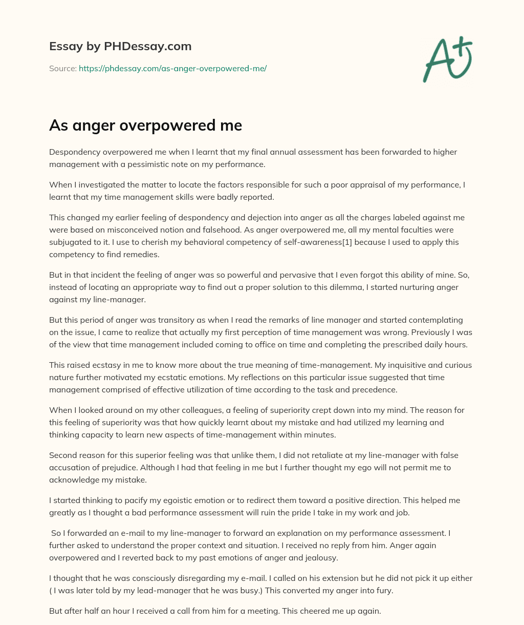 As anger overpowered me - PHDessay.com