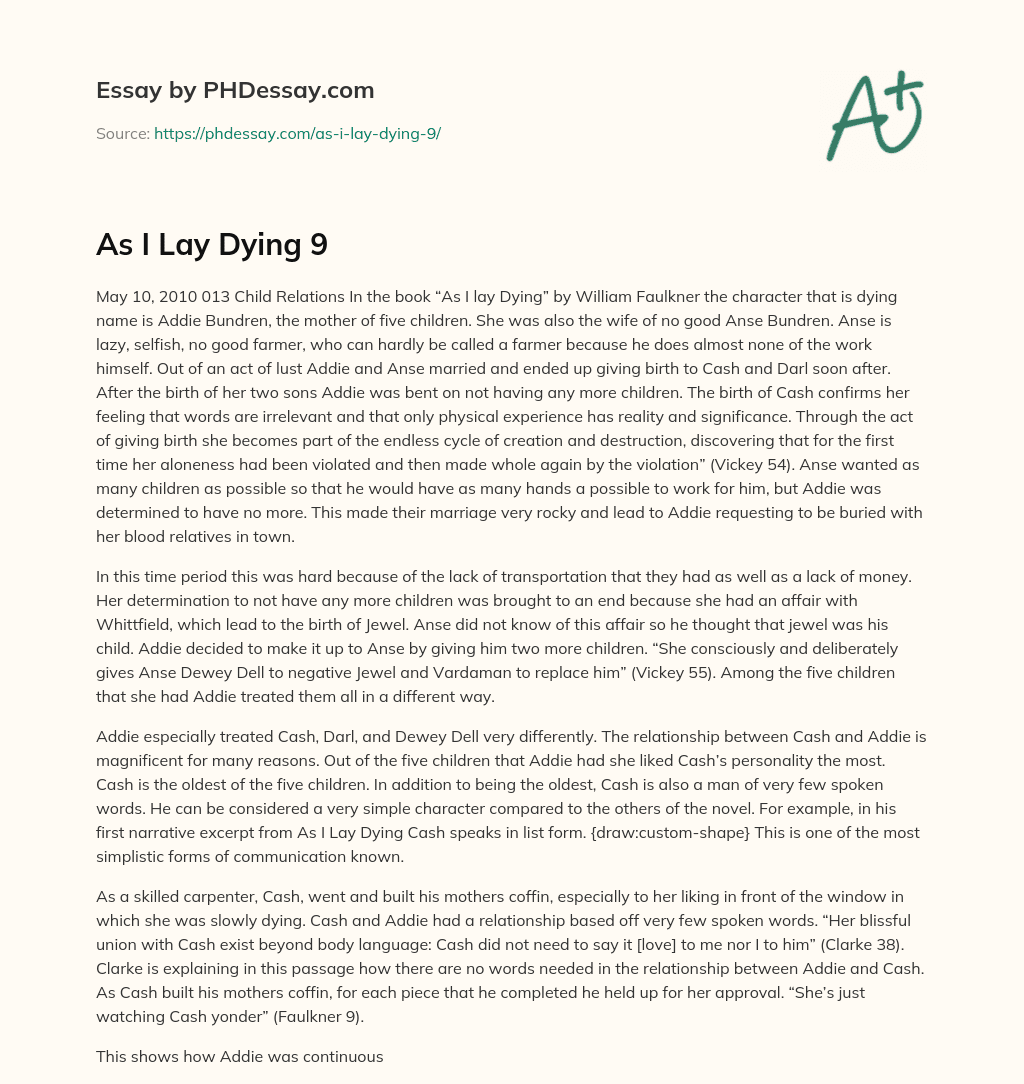 Addie Bundren’s Struggle with Motherhood in As I Lay Dying essay