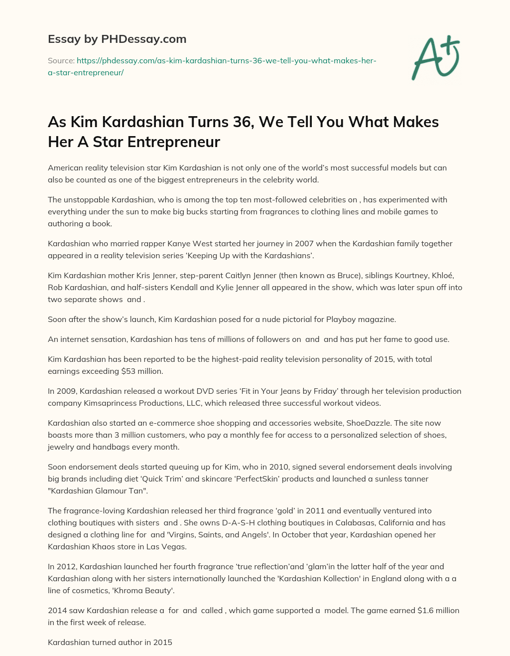 As Kim Kardashian Turns 36, We Tell You What Makes Her A Star Entrepreneur essay