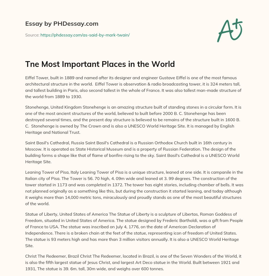 Tne Most Important Places in the World essay