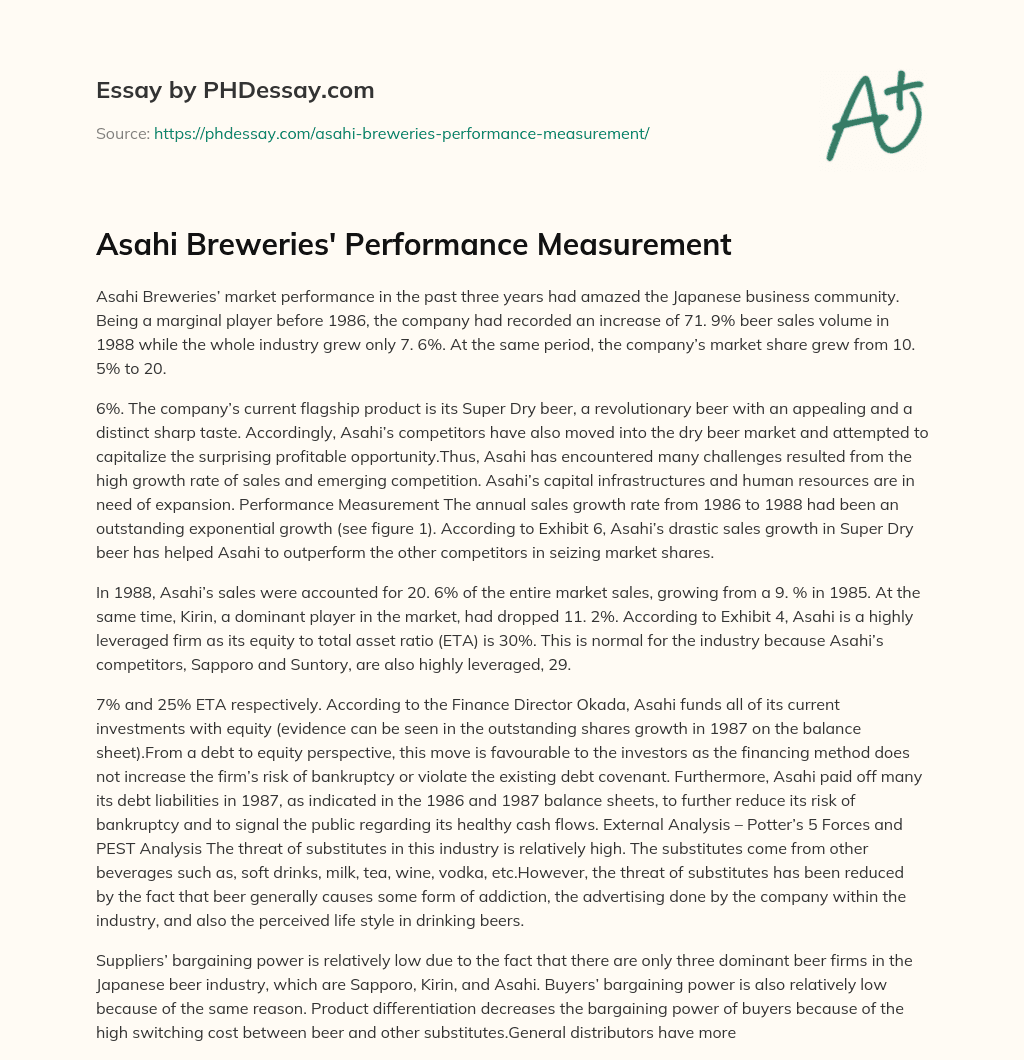 Asahi Breweries’ Performance Measurement essay