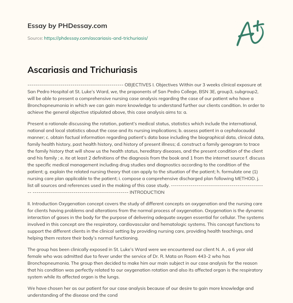 Ascariasis and Trichuriasis essay