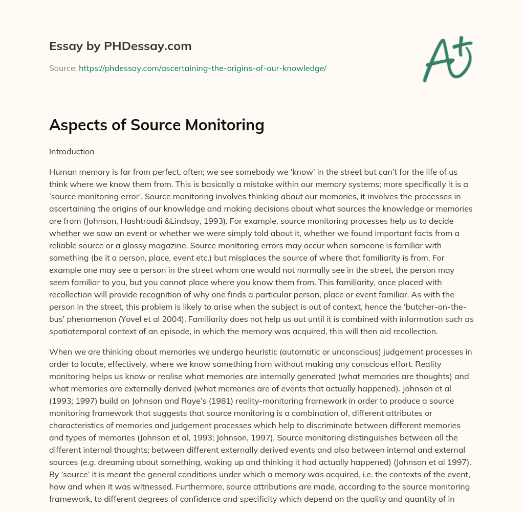 Aspects of Source Monitoring essay