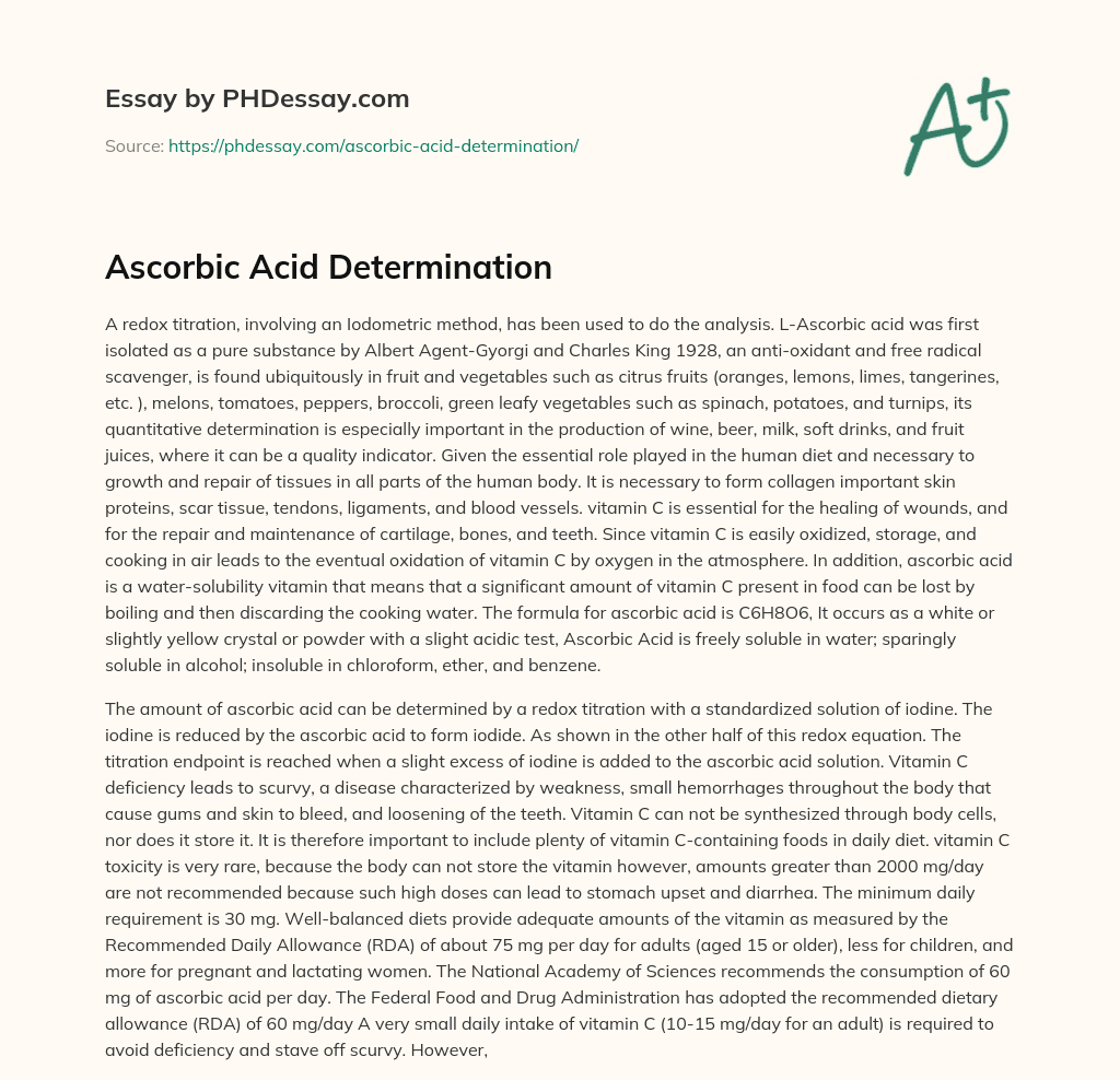Ascorbic Acid Determination essay