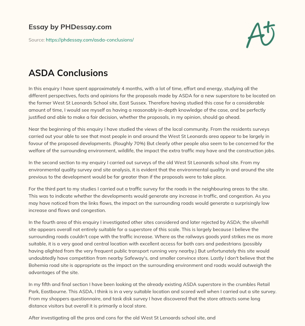 ASDA Conclusions essay