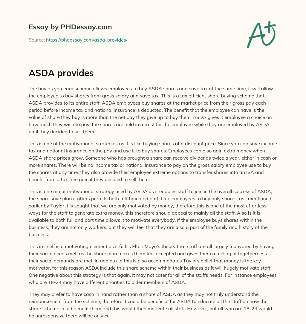 ASDA provides essay