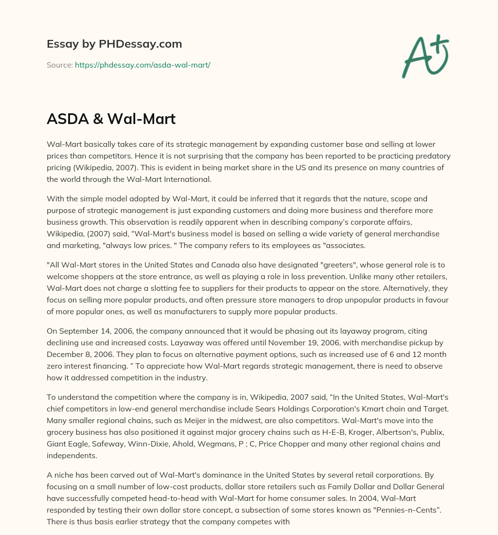 ASDA & Wal-Mart essay
