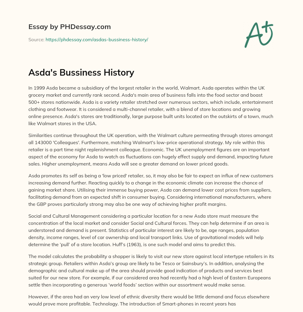 Asda’s Bussiness History essay
