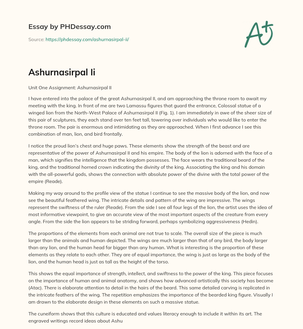 Description of Lamassu Figures at the Palace of Ashurnasirpal II essay