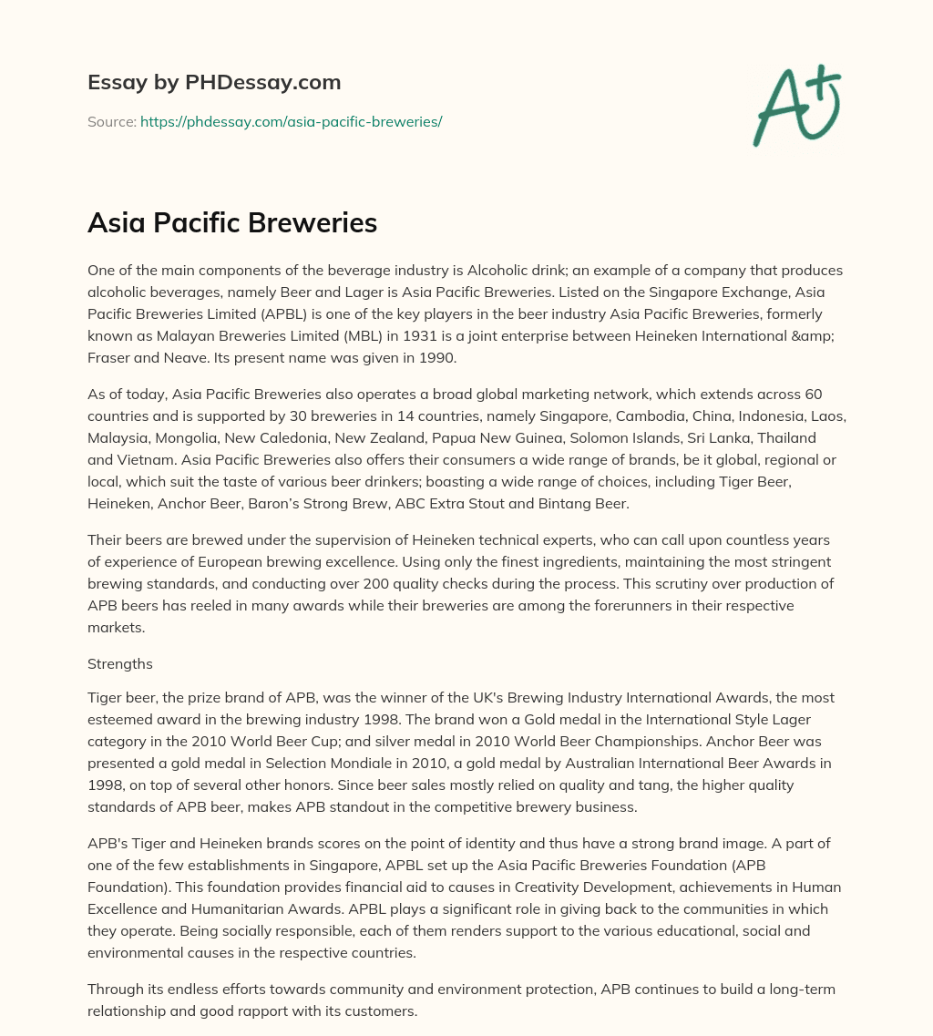 Asia Pacific Breweries essay