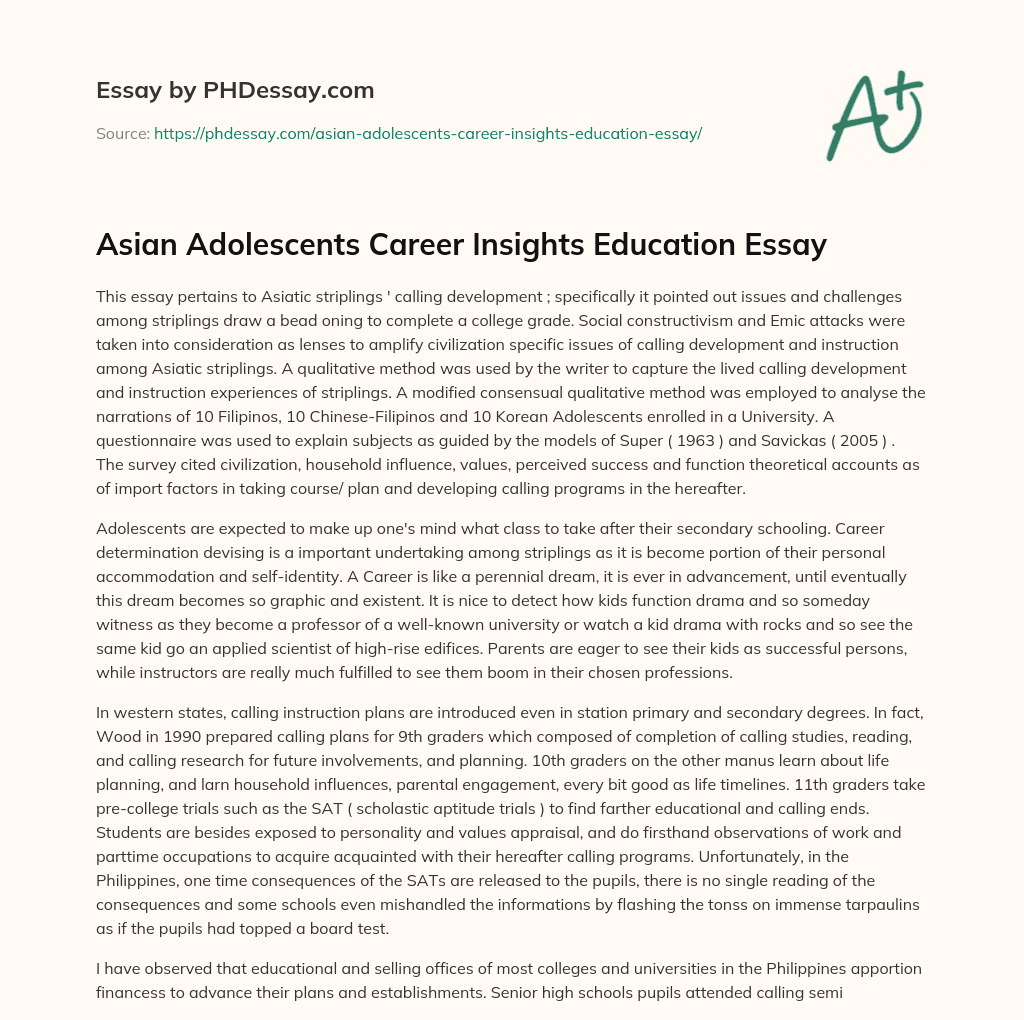 Asian Adolescents Career Insights Education Essay essay