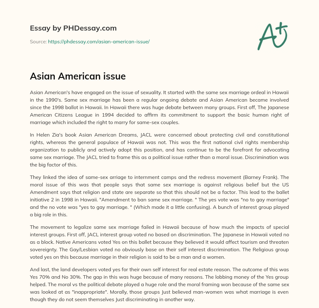 Asian American issue essay