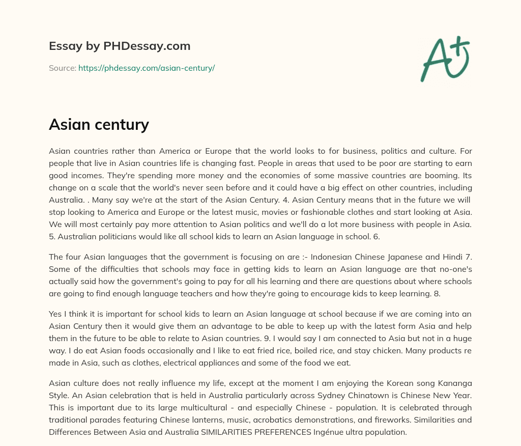 Asian century essay