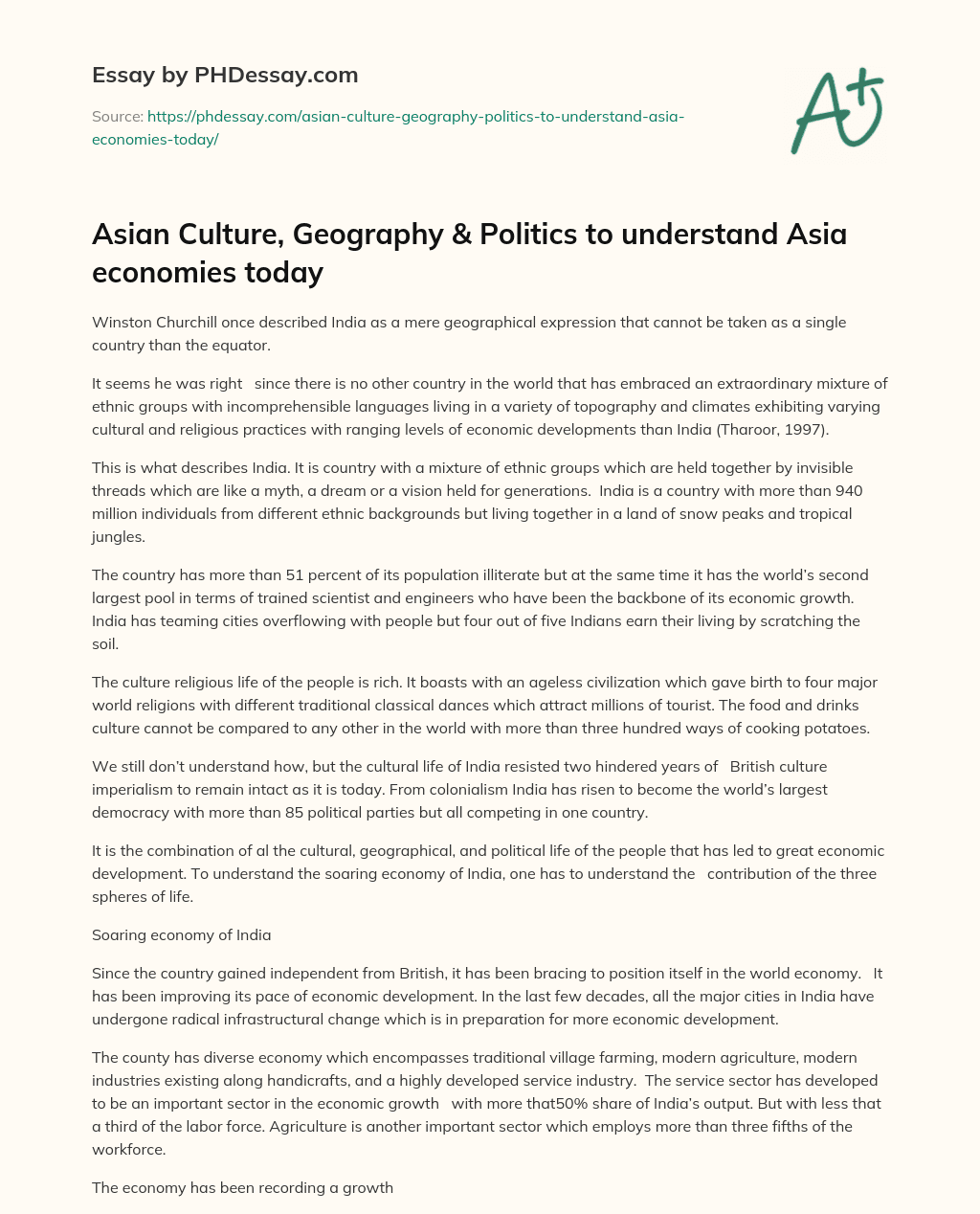 Asian Culture, Geography & Politics to understand Asia economies today essay