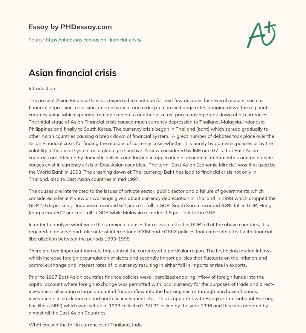 Asian financial crisis essay