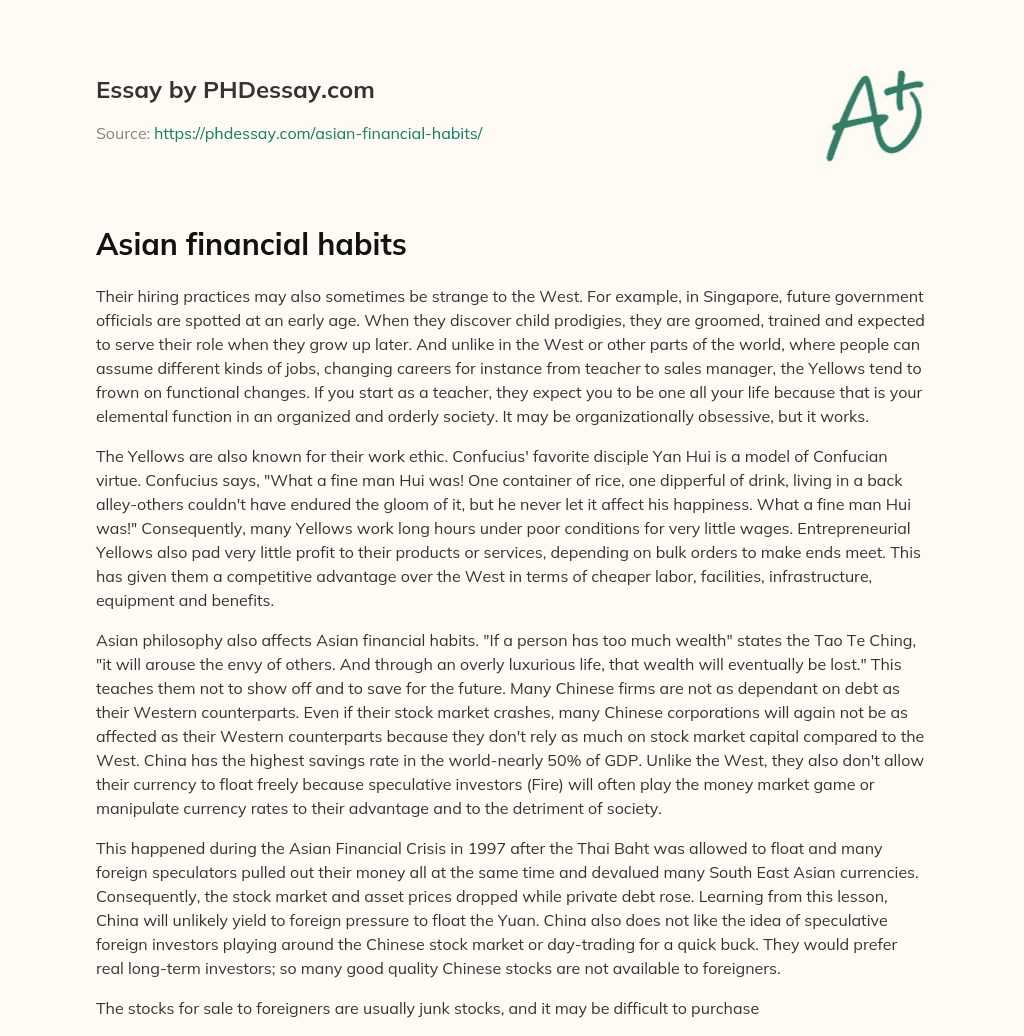 Asian financial habits essay