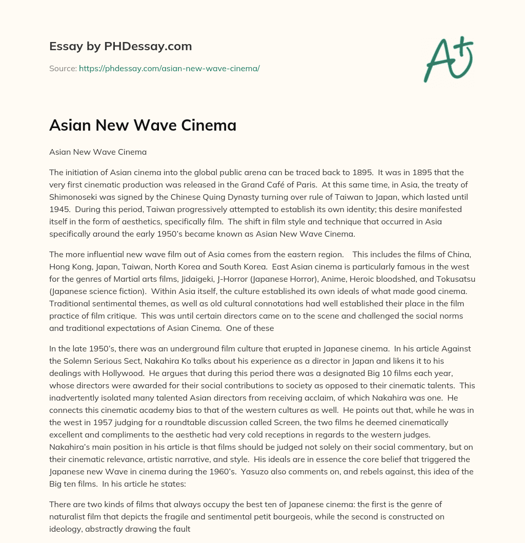 Asian New Wave Cinema essay