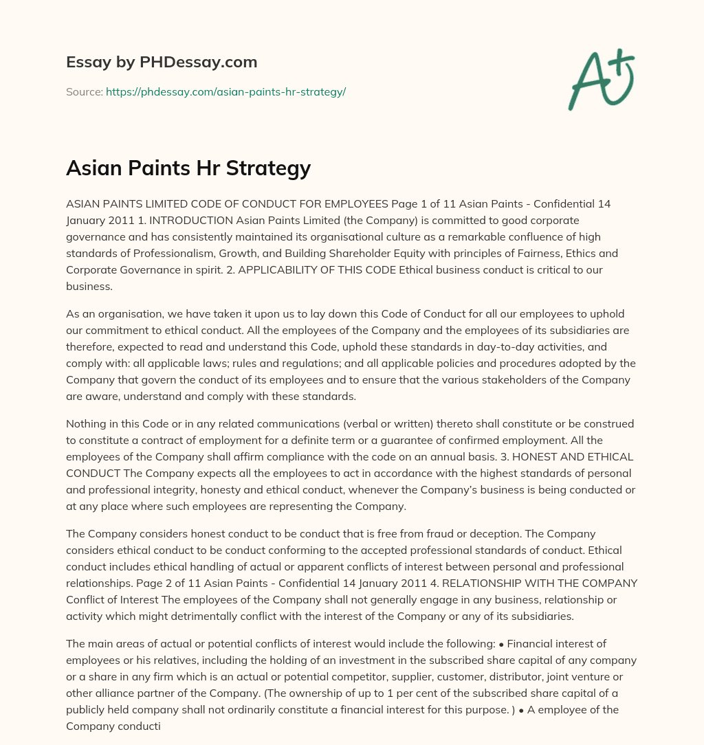 Asian Paints Hr Strategy essay