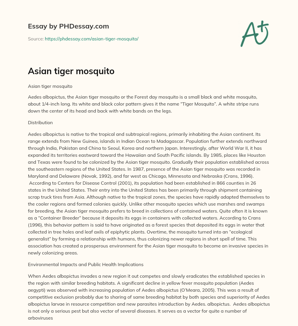 Asian tiger mosquito essay