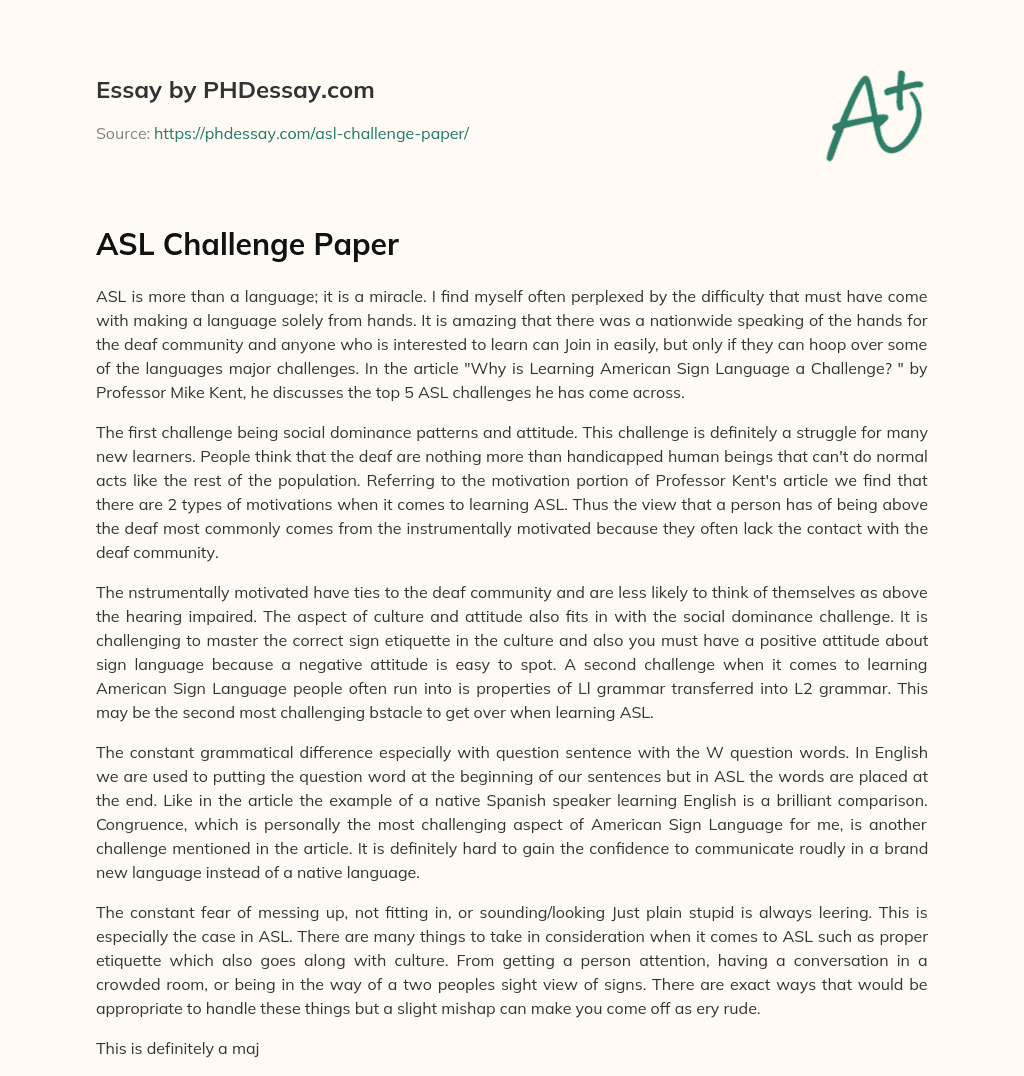 ASL Challenge Paper essay