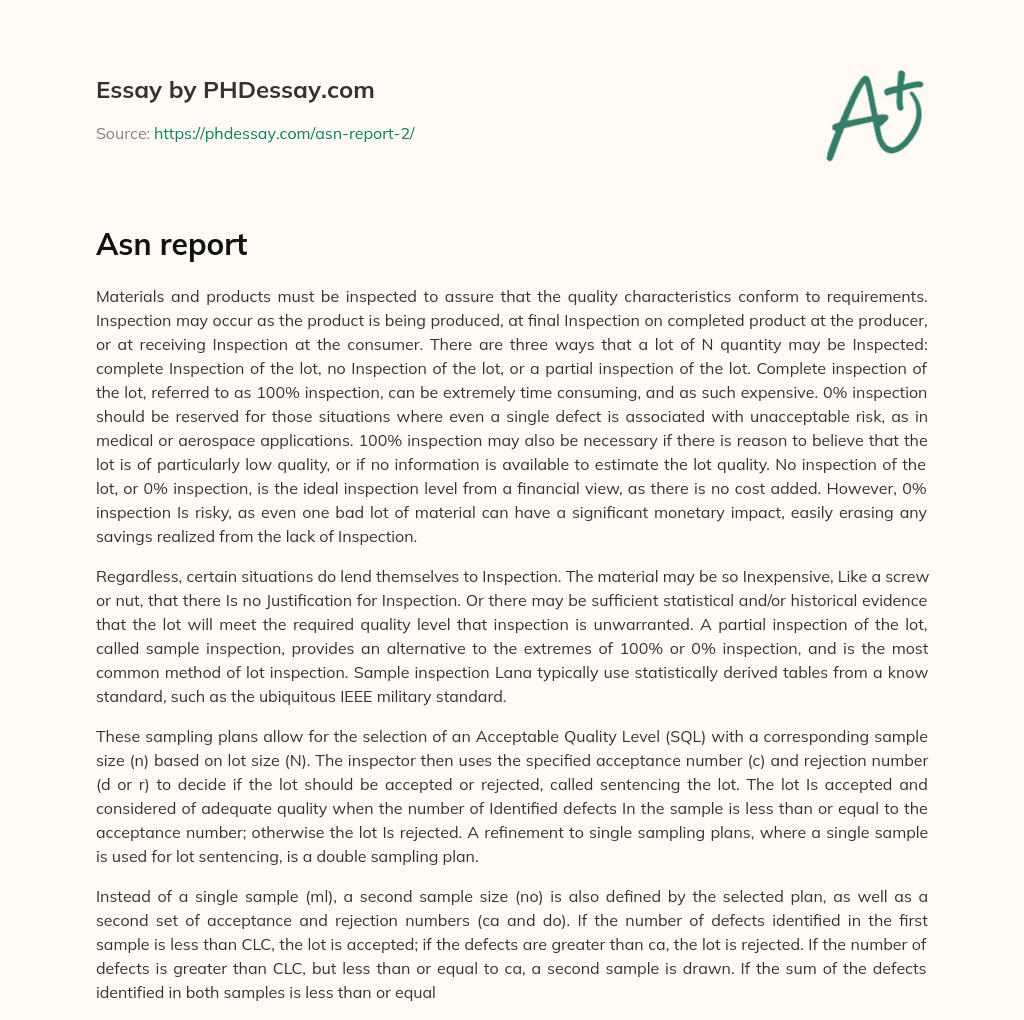 Inspection Levels and Strategies for Quality Control essay