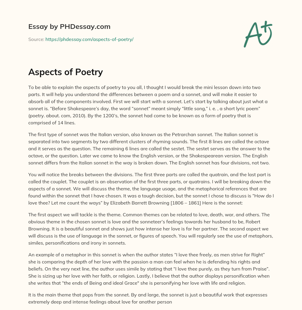 Aspects of Poetry - PHDessay.com