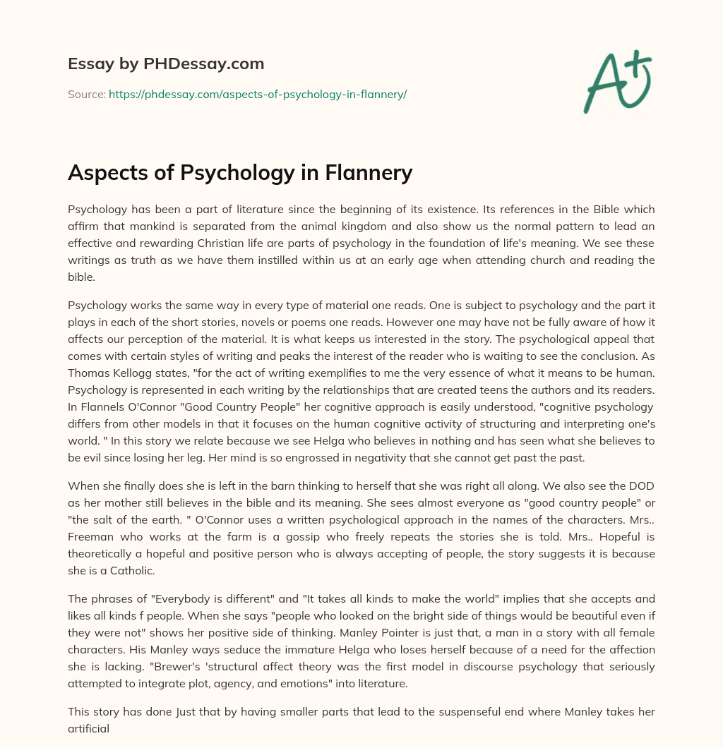 Aspects of Psychology in Flannery essay