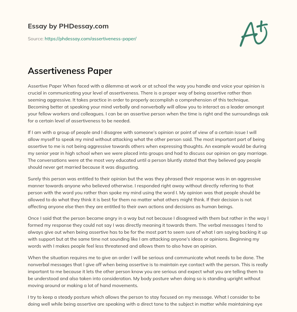 Assertiveness Paper essay