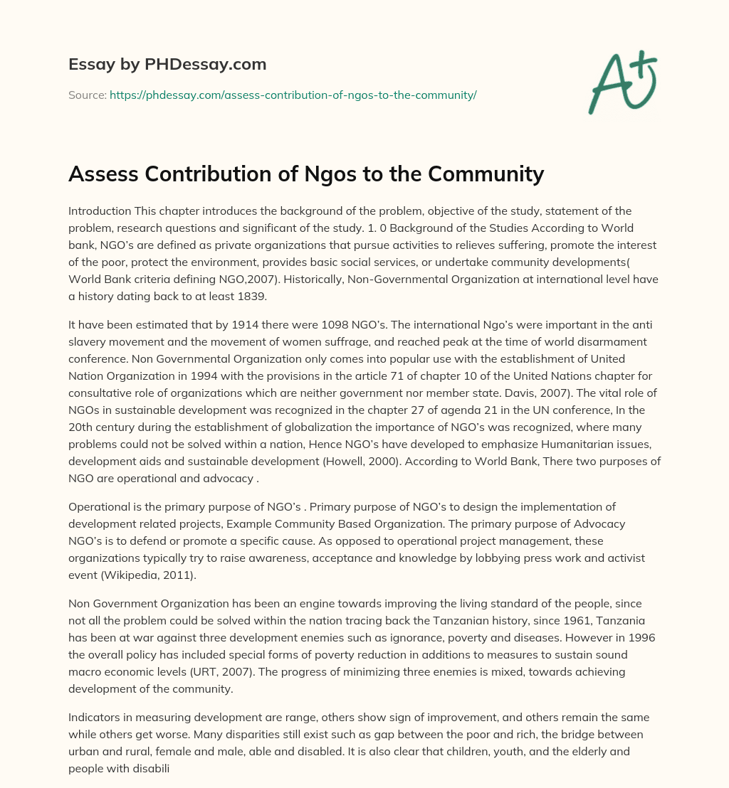 Assess Contribution of Ngos to the Community essay