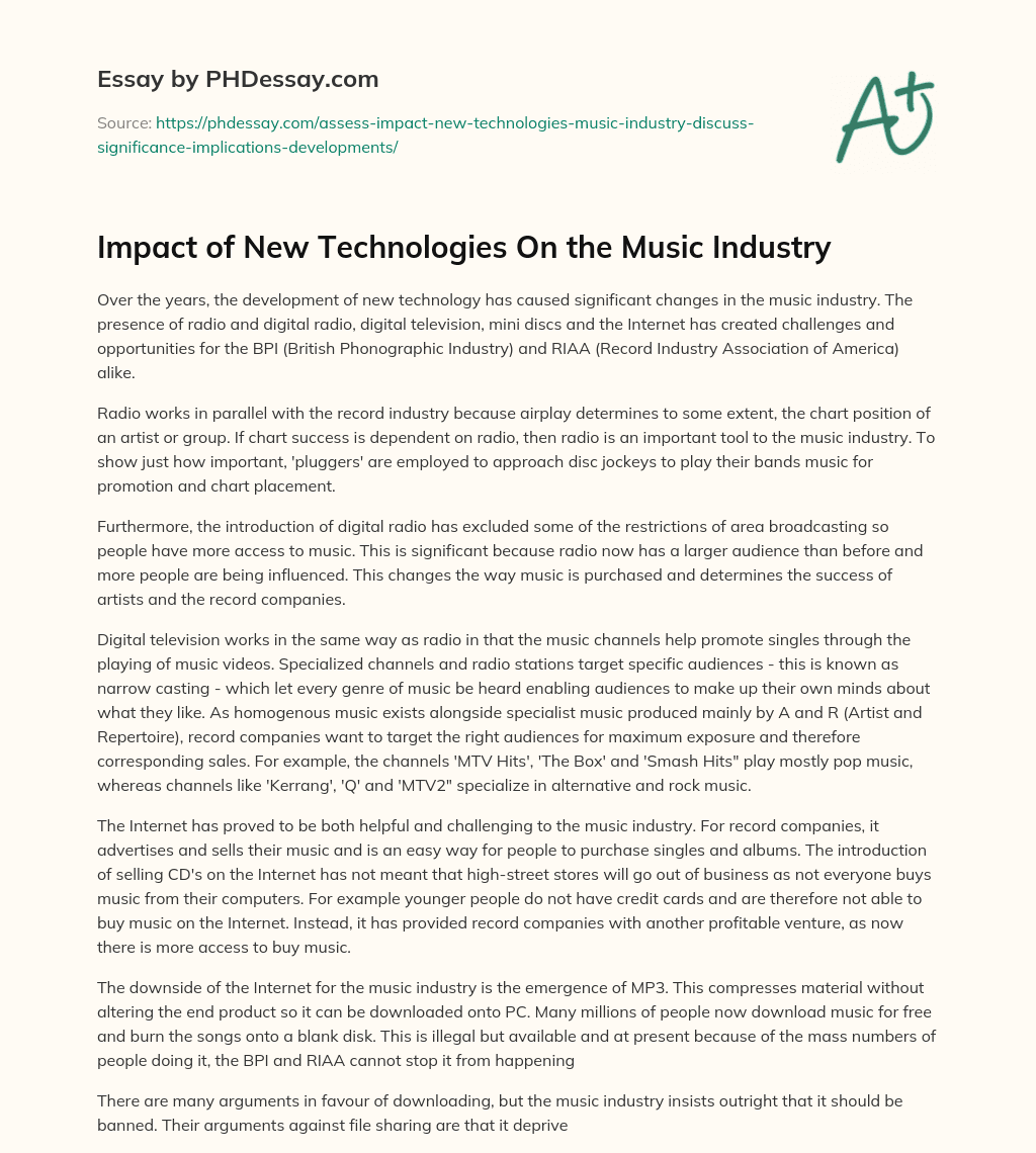 Impact of New Technologies On the Music Industry essay