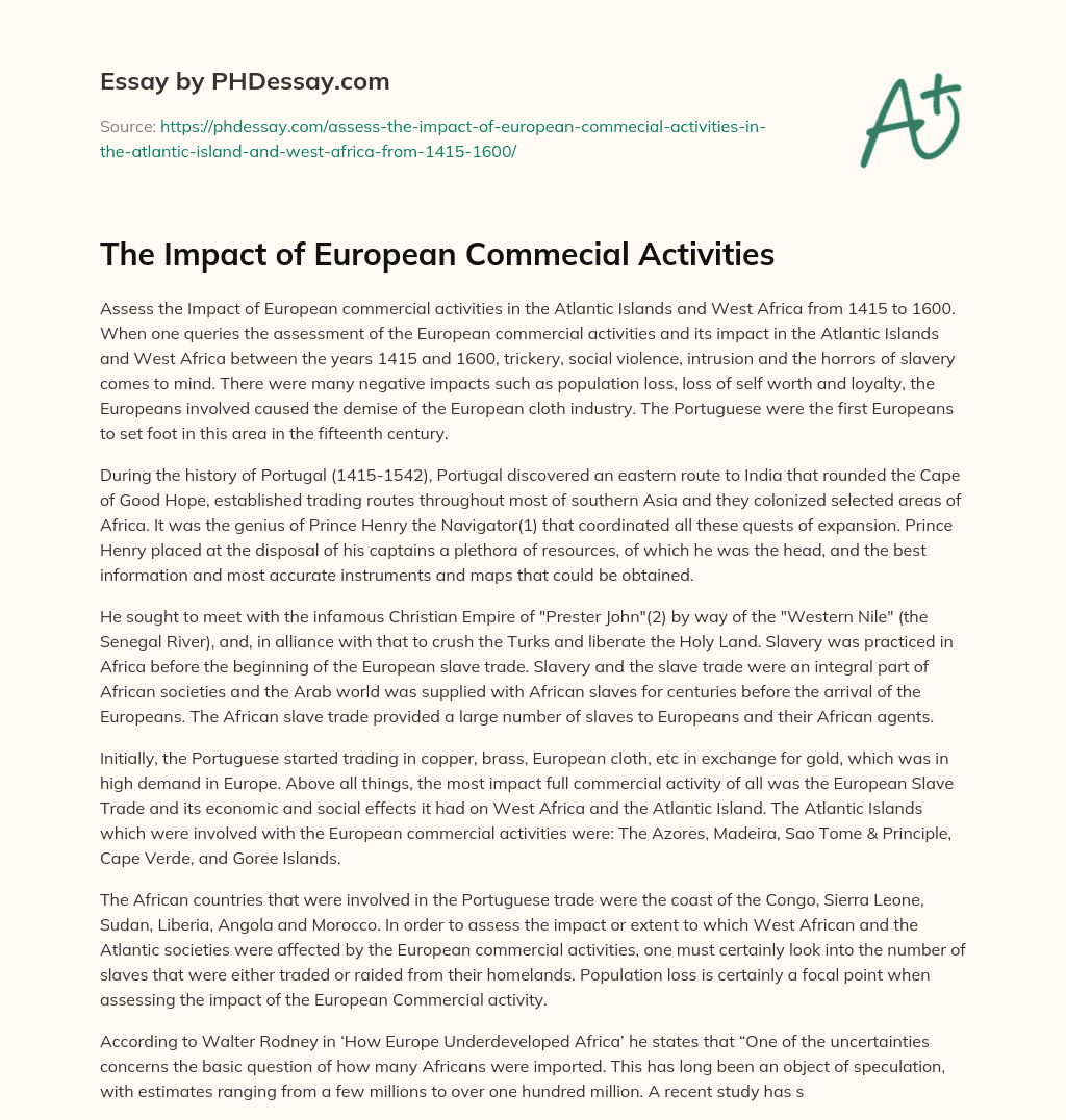 The Impact of European Commecial Activities essay