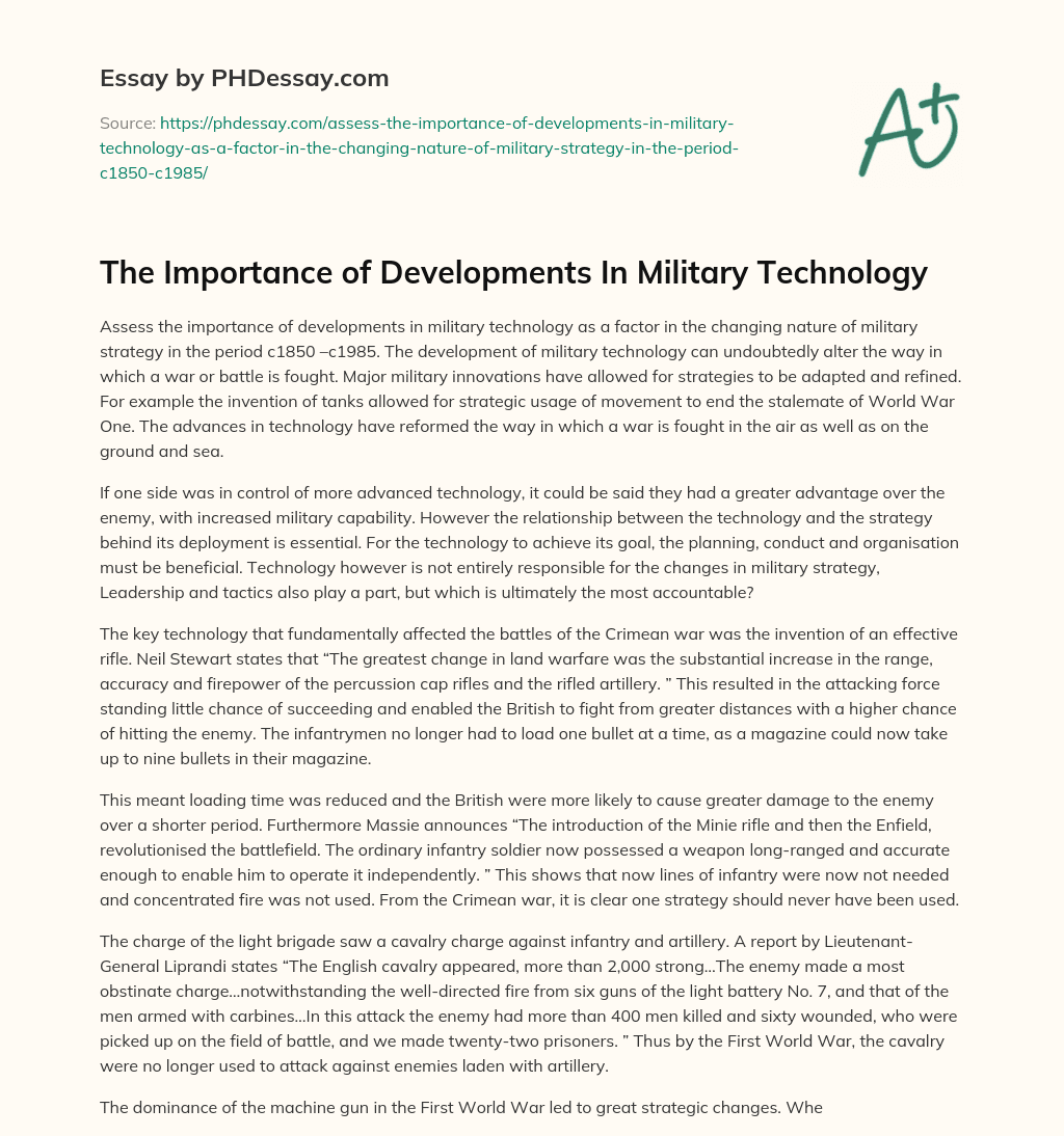 The Importance of Developments In Military Technology essay