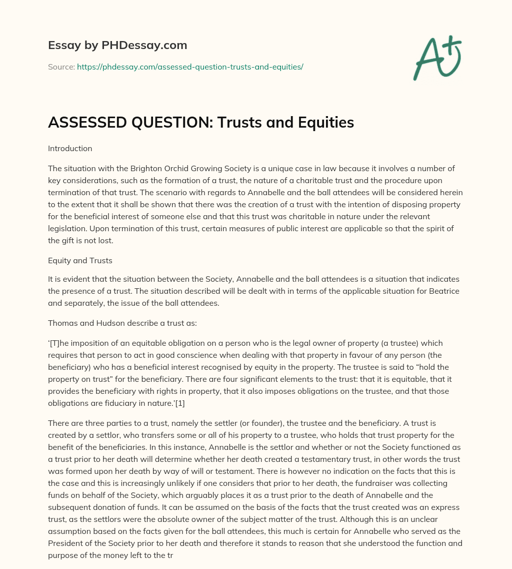 ASSESSED QUESTION: Trusts and Equities essay