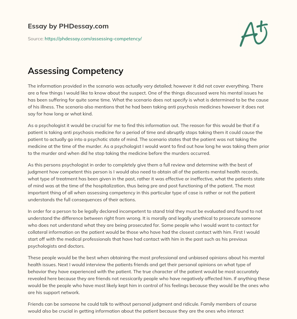 Assessing Competency essay