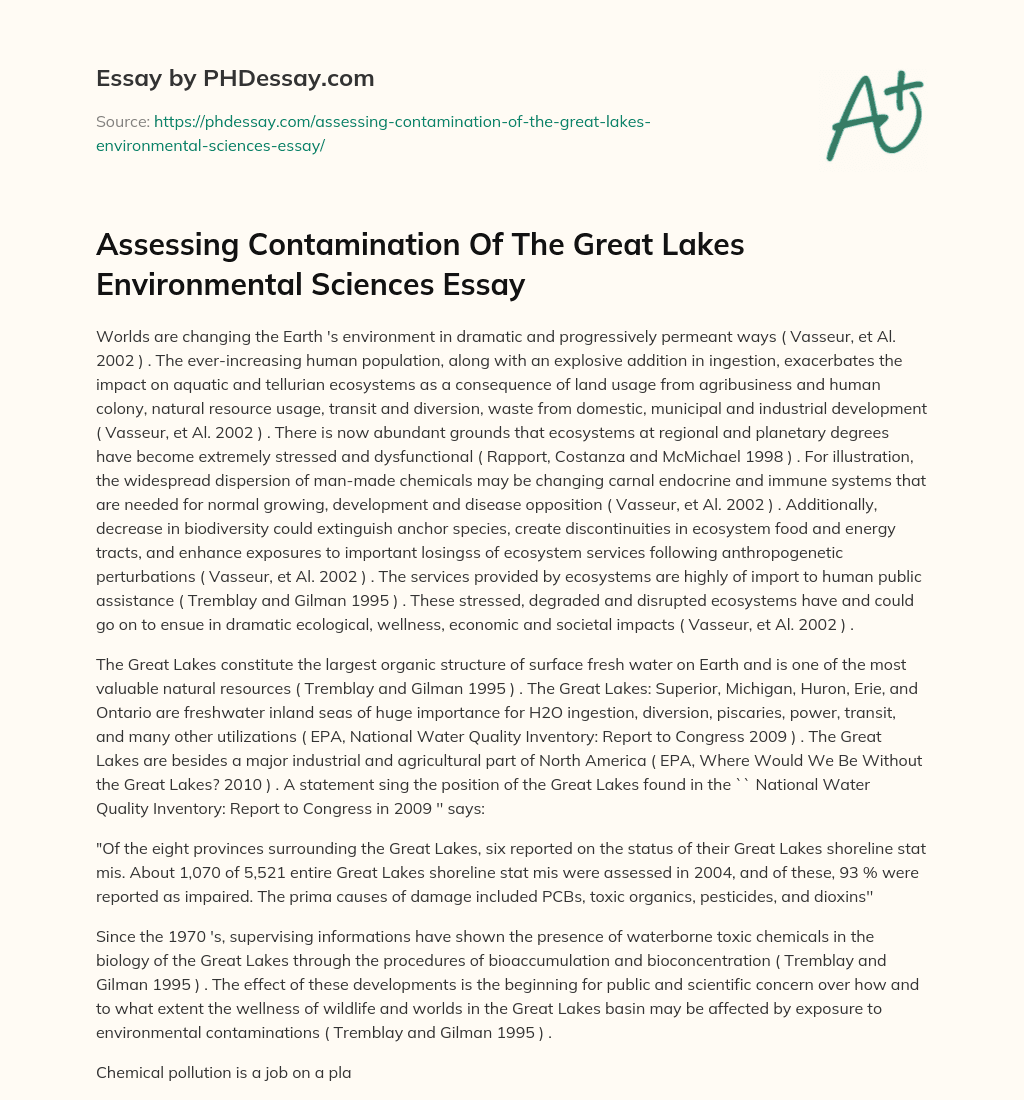 Assessing Contamination Of The Great Lakes Environmental Sciences Essay essay