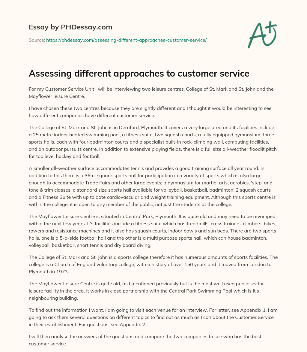 Assessing different approaches to customer service essay