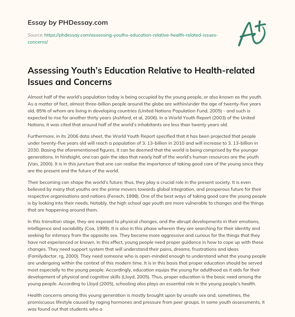 Assessing Youth’s Education Relative to Health-related Issues and Concerns essay