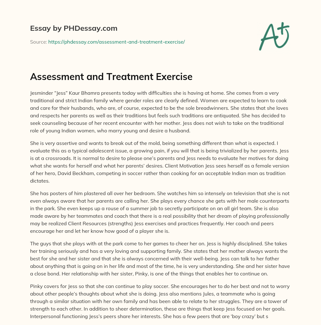 Assessment and Treatment Exercise essay