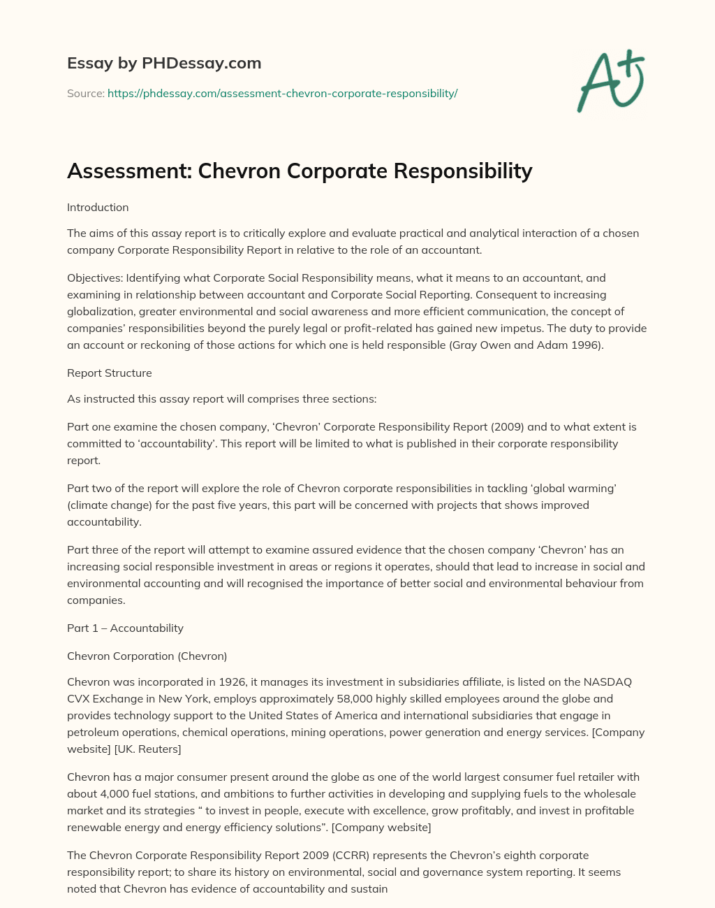 Assessment: Chevron Corporate Responsibility essay