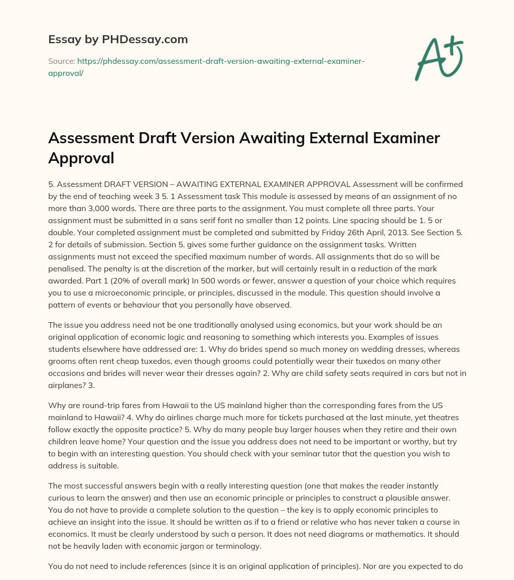 Assessment guidelines for a module with a written assignment essay