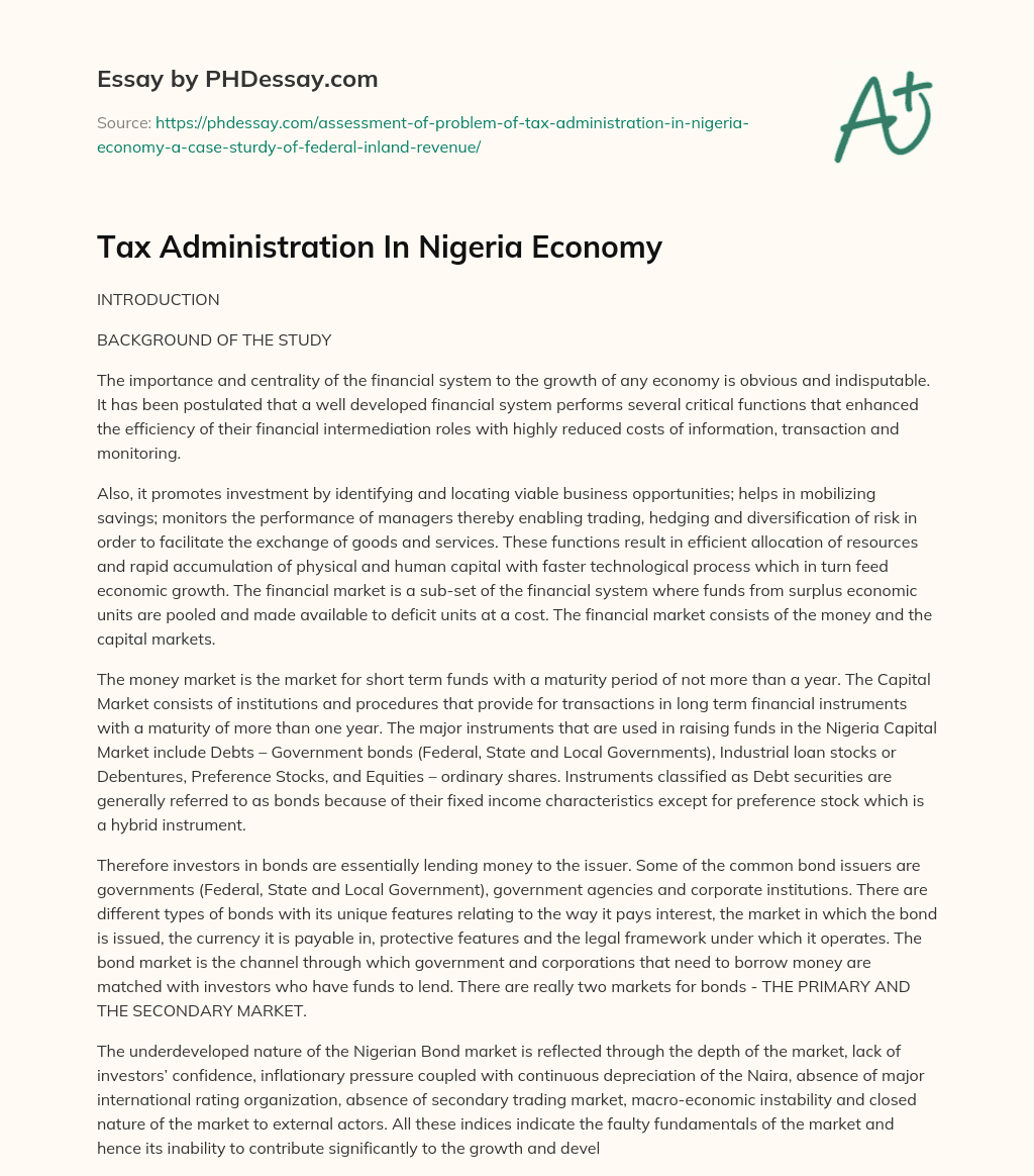 Tax Administration In Nigeria Economy essay