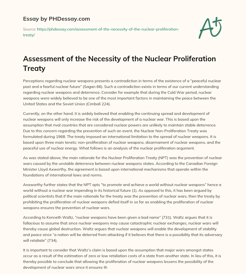 Assessment of the Necessity of the Nuclear Proliferation Treaty essay